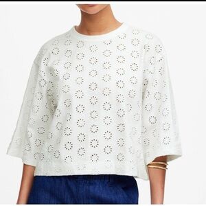 Madewell Embroidered Wide-Sleeve White eyelet blouse with 3/4 sleeve